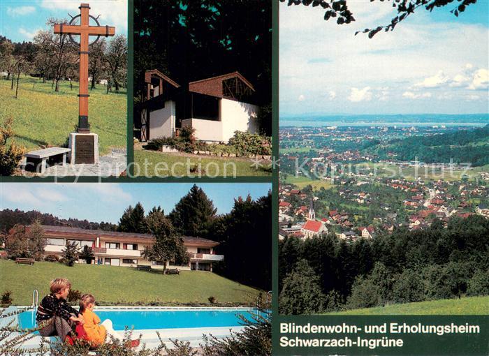 Schwarzach Vorarlberg OT Ingruene Blindenwohn und Erholungsheim Freibad Panorama