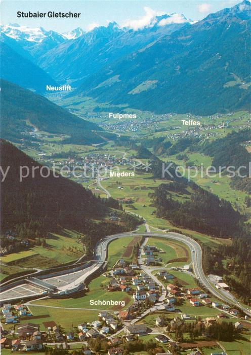 Stubaital Fliegeraufnahme mit Neustift Fulpmes Telfes Mieders Schoenberg