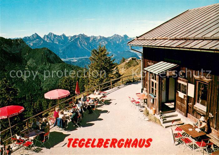 Tegelberghaus 1720m Allgaeu Terrasse mit Tiroler und Allgaeuer Hochgebirge