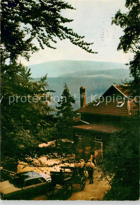 Bad Harzburg Waldgaststaette Rabenklippe mit Brockenblick