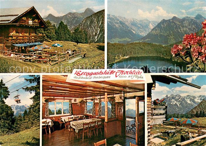 Schwand Oberstdorf Berggaststaette Hochleite Gaststube Terrasse Freibergsee
