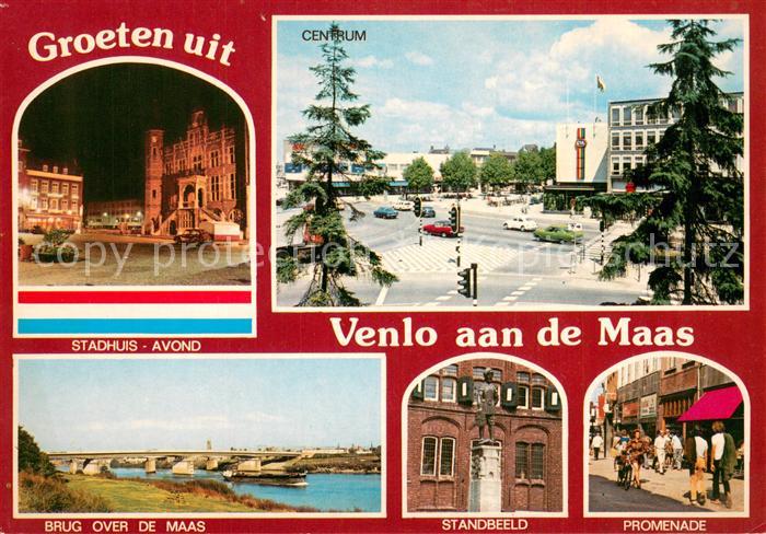 Venlo Stadhuis Avond Brug over de Maas Standbeeld Promenade