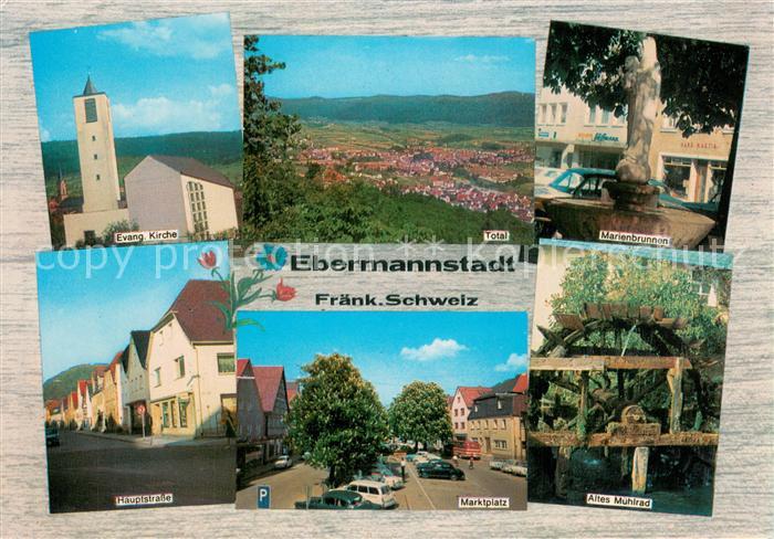 Ebermannstadt Marienbrunnen Altes Muehlrad Kirche Marktplatz