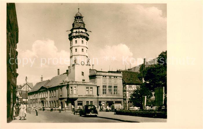 Salzwedel Strasse der Jugend Hotel Schwarzer Adler und Turm des alten Rathauses