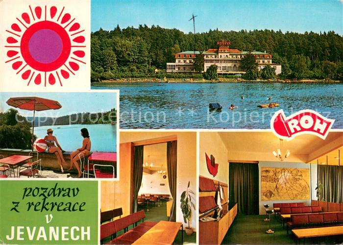 Jevany Czechia Erholungsheim ROH Moskva Aufenthaltsraum Terrasse See