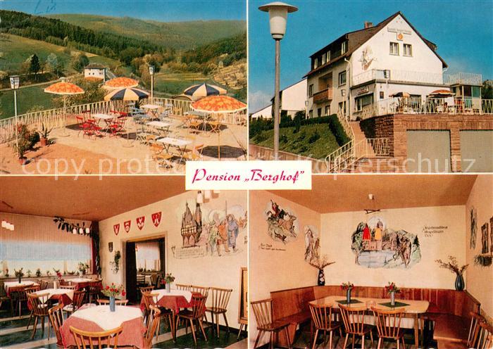 Luetzel-Wiebelsbach Gasthof Pension Berghof Gastraum Terrasse