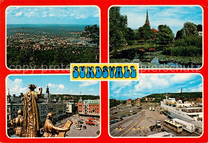 Sundsvall Stadtpanorama Teich Stadtzentrum Hafen Faehre