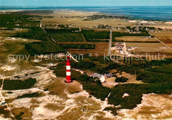 Amrum Fliegeraufnahme mit Leuchtturm Sueddorf Nebel und dem Waldguertel