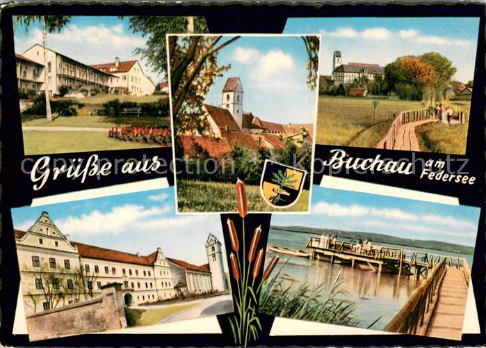 Bad Buchau Federsee Teilansichten Kirche Seebruecke