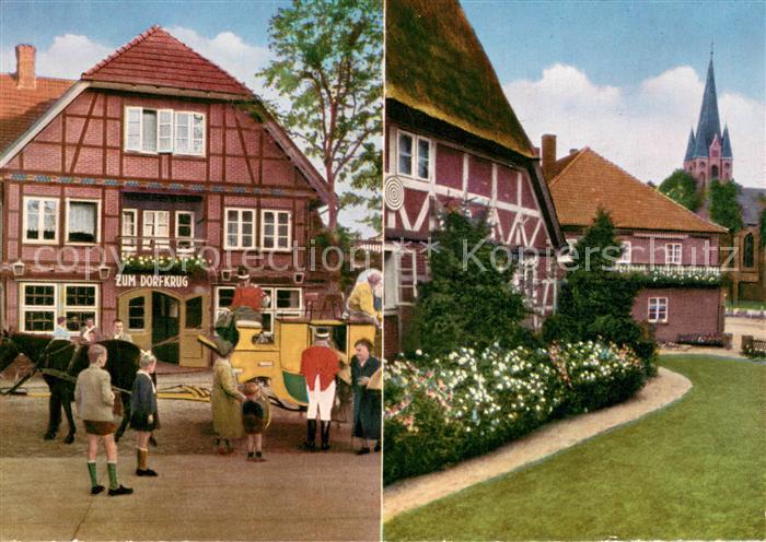 Hanstedt Nordheide Gasthaus Pension Zum Dorfkrug Postkutsche Blick zur Kirche