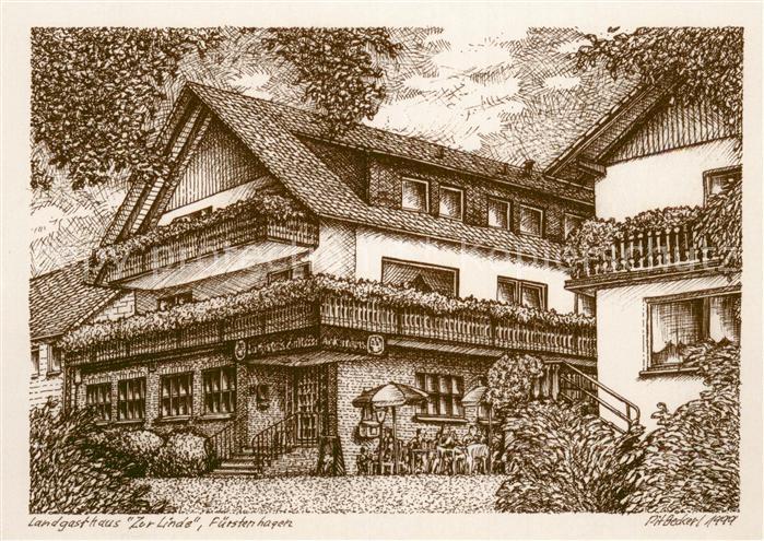 Fuerstenhagen Weserbergland Landgasthaus Zur Linde Zeichnung Kuenstlerkarte