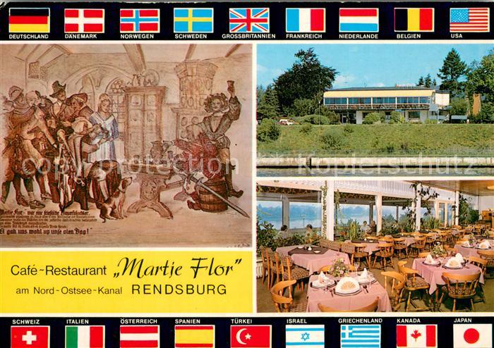 Rendsburg Schleswig-Holstein Cafe Restaurant Martje Flor Nationalflaggen