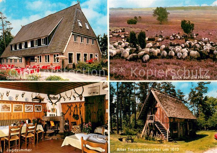 Niederhaverbeck Gasthof Menke Jagdzimmer Heidschnucken Heidelandschaft Alter Tre