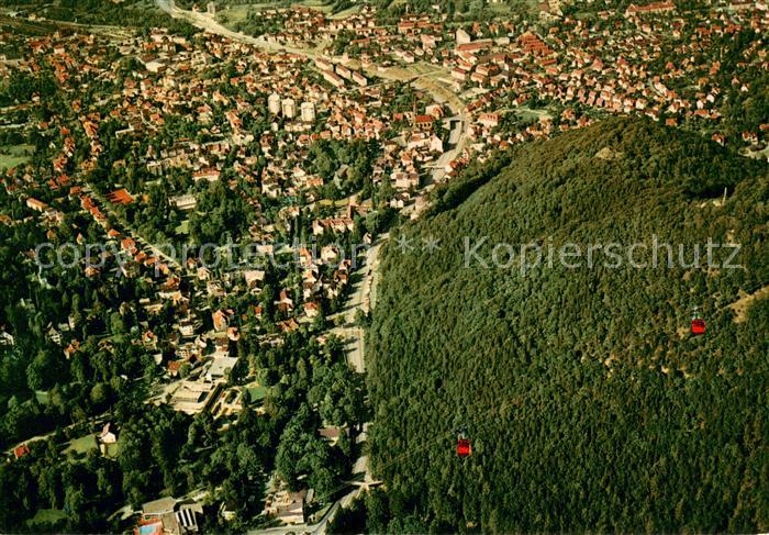 Bad Harzburg Fliegeraufnahme mit Kurpark Juliusbad und Seilbahn mit Burgberg