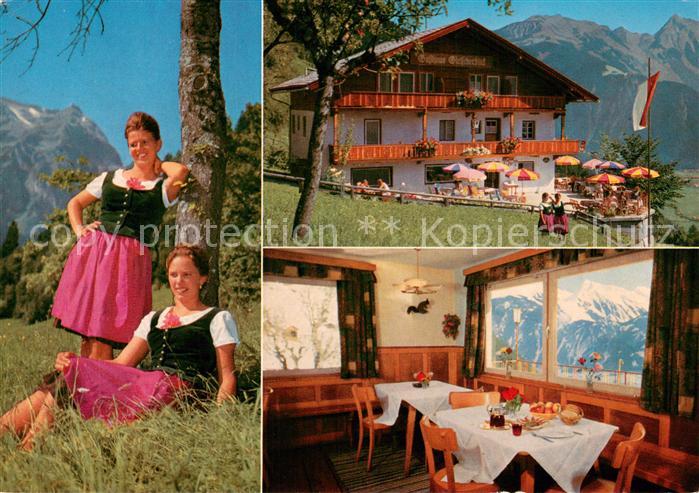 Finkenberg Tirol Alpengasthof Gletscherblick Gaststube Trachtenmaedchen