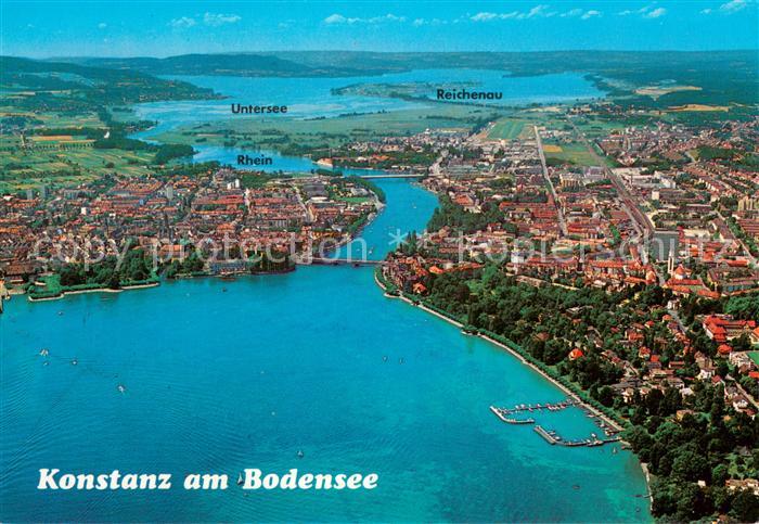 Konstanz Bodensee Fliegeraufnahme mit Untersee Reichenau und Rhein