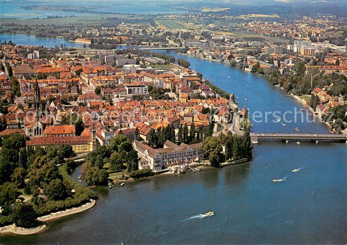 Konstanz Bodensee Fliegeraufnahme mit Steigenberger Inselhotel und Rheinausfluss