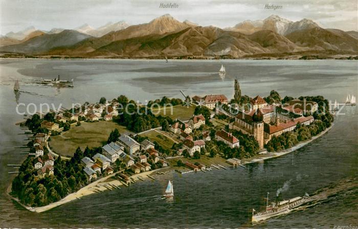 Fraueninsel Chiemsee Gesamtansicht m. Bergpanorama