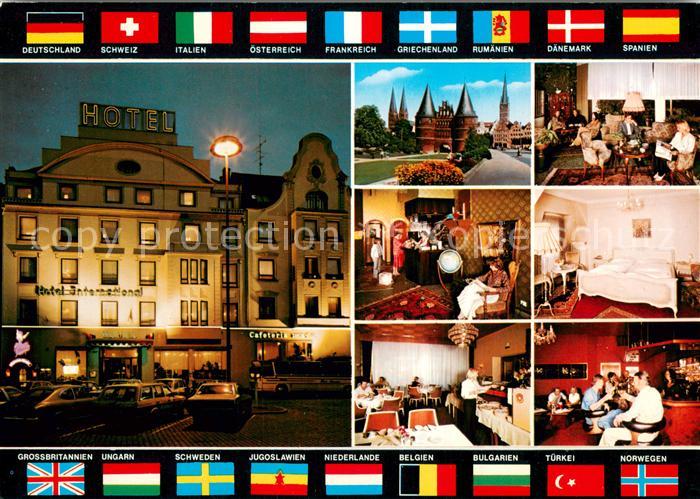 LueBECK  CITY Hotel International Restaurant Holstentor Nationalflaggen