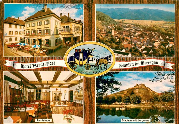 Staufen Breisgau Hotel Kreuz Post Zunftstube Stadtsee Burgruine Panorama Schwarz