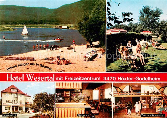Godelheim Hotel Wesertal Weser Strandpartie Garten Hausansicht Gastraum Tanz am