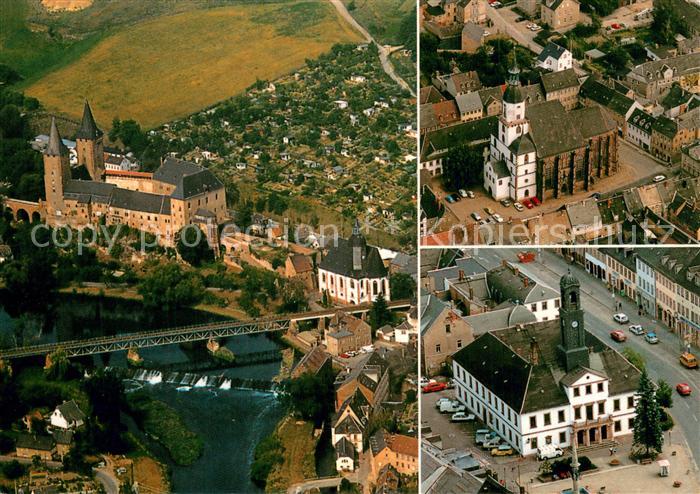 Rochlitz Sachsen Fliegeraufnahme Schloss u. Petrikirche Kunigundenkirche Rathaus