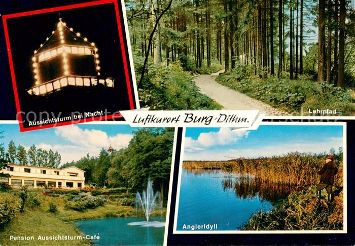 Burg Dithmarschen Aussichtsturm bei Nacht Pension Cafe Lehrpfad im Wald Anglerid