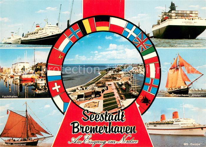 Bremerhaven Yachthafen Faehrhafen Container-Frachter Yacht-Groenland