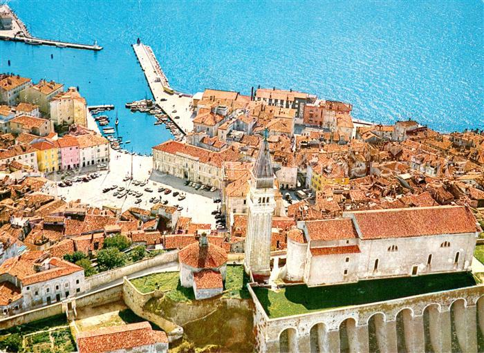 Piran Istria Slovenia Fliegeraufnahme Teilansicht