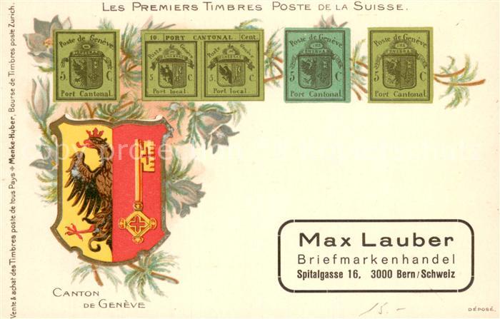 Briefmarken auf Postkarte erste Briefmarken Schweiz
