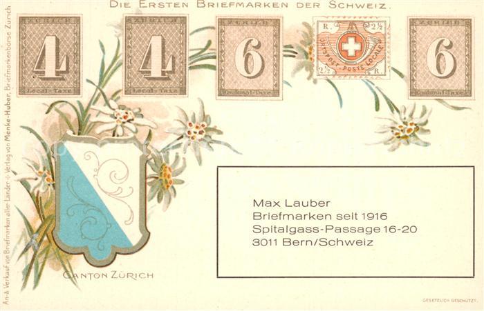 Briefmarken auf Postkarte Conton Zürich