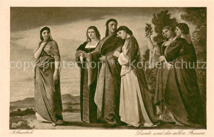 Kuenstlerkarte A.Feuerbach Dante und Frauen