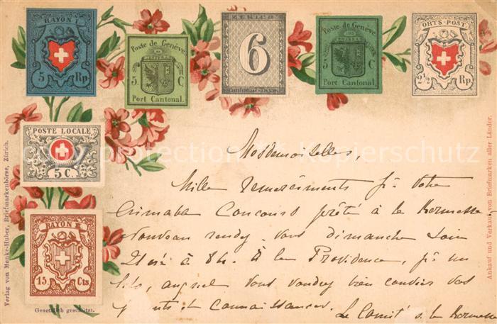Briefmarken auf Postkarte Schweiz Geneve