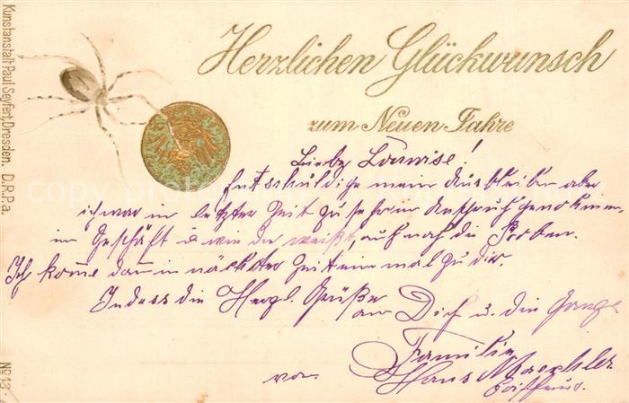 Glueckwunsch Neujahr Spiene mit Muenze