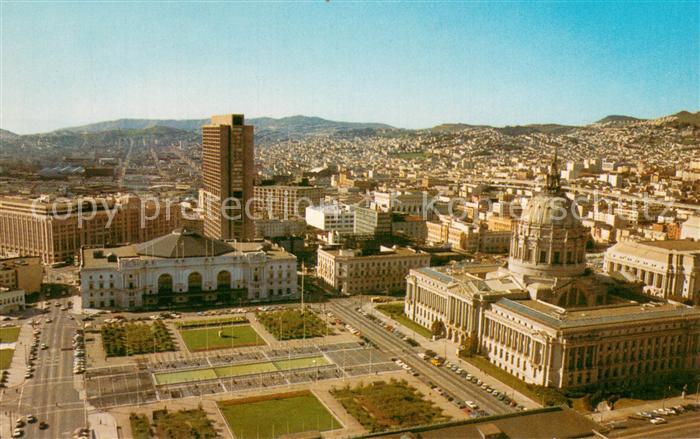 San Francisco California Convention Center and Civic Center Plaza aerial view