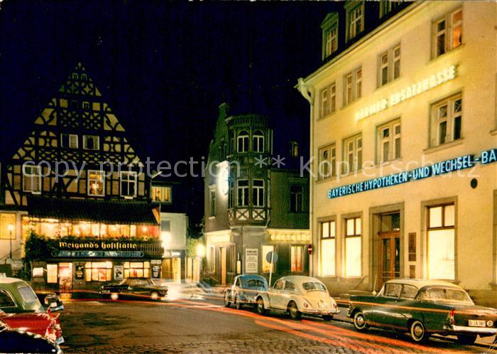 Bad Kissingen Alter Markt Fachwerk Gaststaette Bankgebaeude Nachtaufnahme