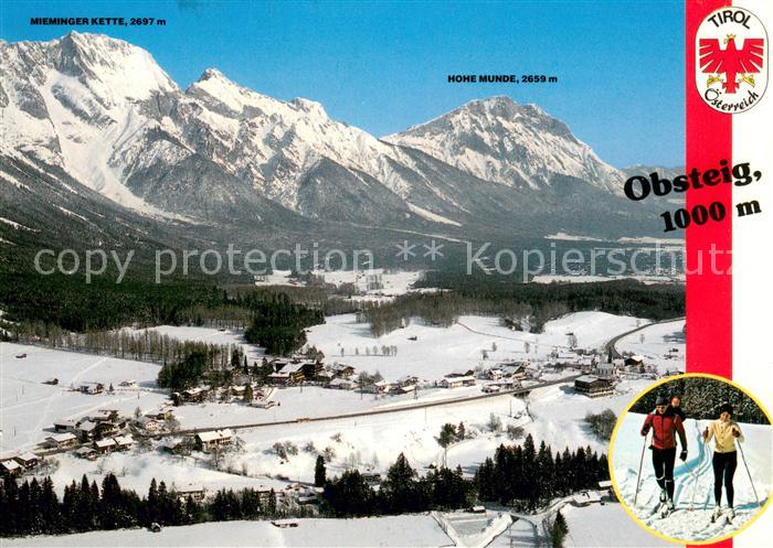 Obsteig Tirol Panorama Wintersportort mit Mieminger Kette Hohe Munde Alpen Loipe