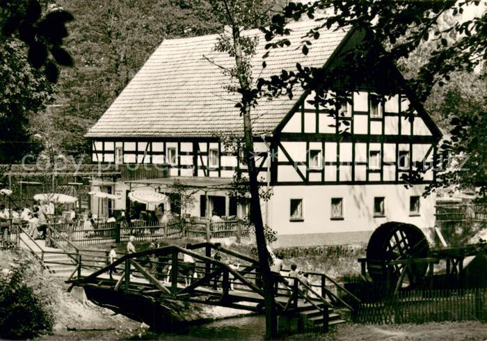 Schlaubetal HO Gaststaette Bremsdorfer Muehle Wasserrad Holzbruecke