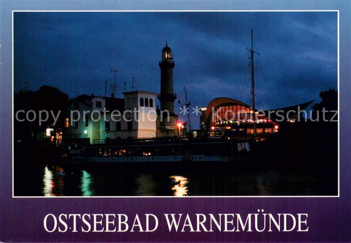 Warnemuende Ostseebad Gaststaette Teepott Leuchtturm Nachtaufnahme