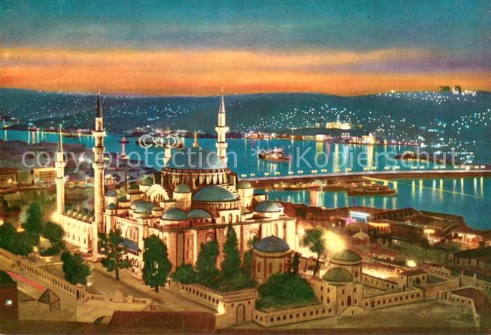 Istanbul Constantinopel Sueleymaniye Goldenes Horn u. Atatuerk-Bruecke bei Nacht