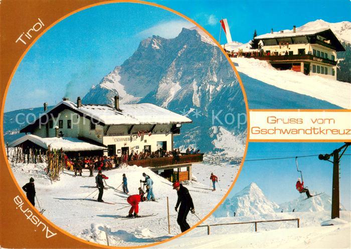 Lermoos Tirol Berggasthof Gschwandtkreuz mit Zugspitze Wintersport Alpen