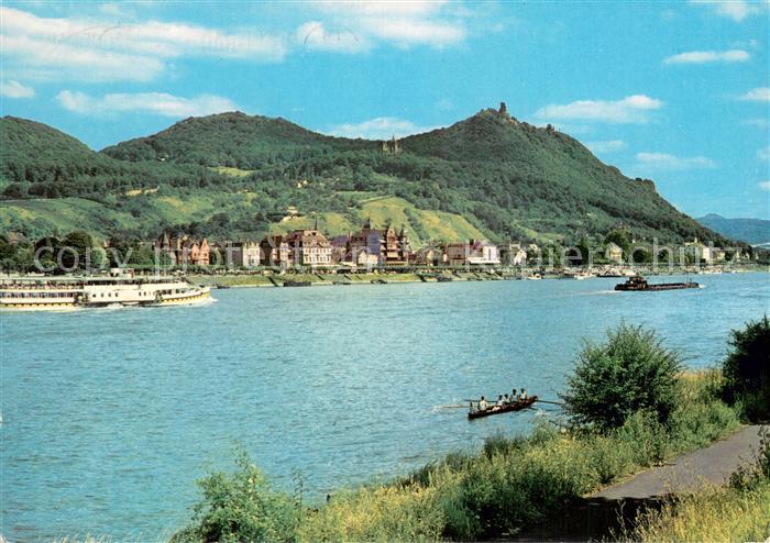 Koenigswinter Blick ueber den Rhein auf den Drachenfels