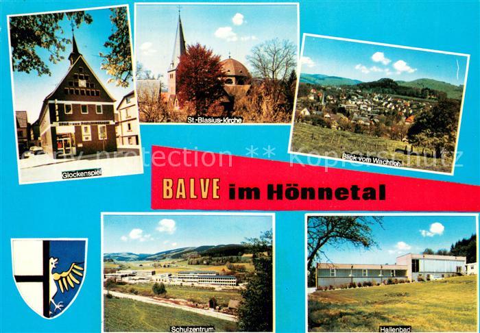 Balve Glockenspiel St Blasius Kirche Blick vom Wachtloh Schulzentrum Hallenbad