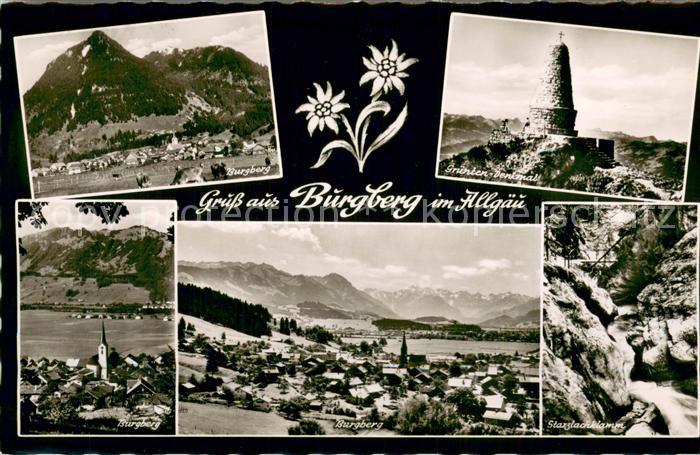 Burgberg Allgaeu Gesamtansicht mit Alpenpanorama Gruenten Denkmal Starzlachklamm