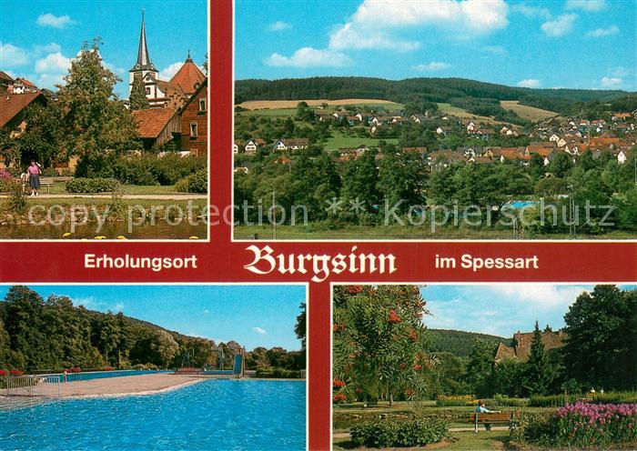 Burgsinn Blick zur Kirche Panorama Park Freibad