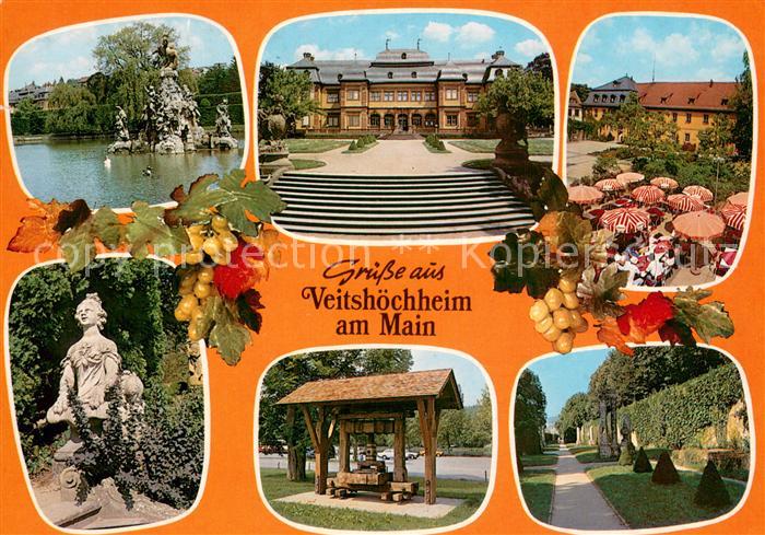 Veitshoechheim Parkanlagen Teich Schloss Statue Restaurant Terrasse Weinreben