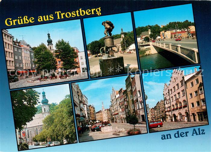 Trostberg Alz Ansichten Innenstadt Giebelhaeuser Bruecke Brunnen Kirche