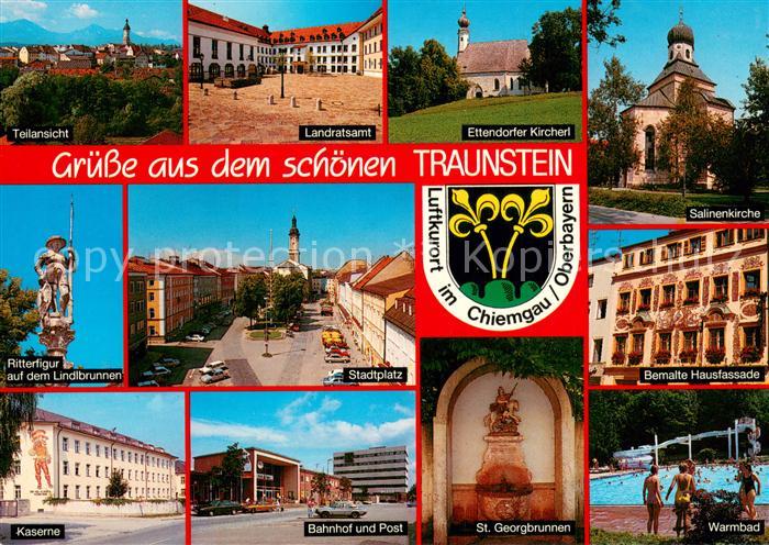 Traunstein Oberbayern Panorama Blick zu den Alpen Kirche Landratsamt Bemalte Hau