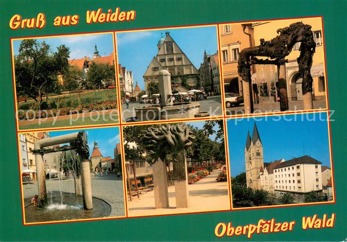 Weiden Oberpfalz Motive Ortszentrum Marktplatz Brunnen Plastik Kirche