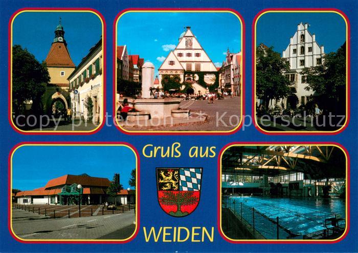 Weiden Oberpfalz Stadttor Marktplatz Brunnen Schule Hallenbad Wappen